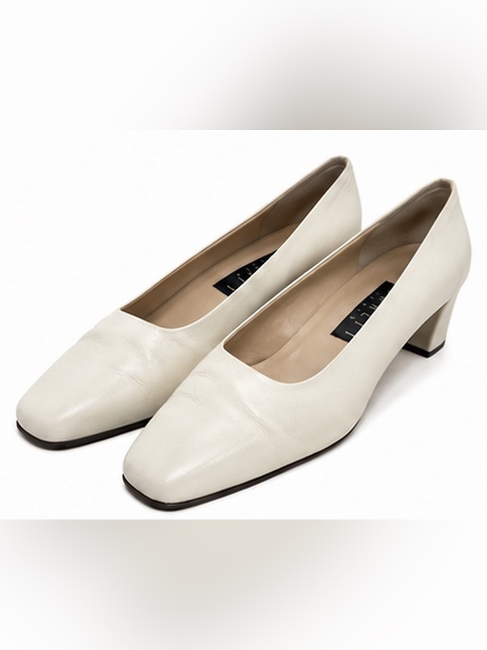 Vintage Amalfi Italian Ivory Leather Square Toe Low Sleek Block Heel Pumps 7.5B